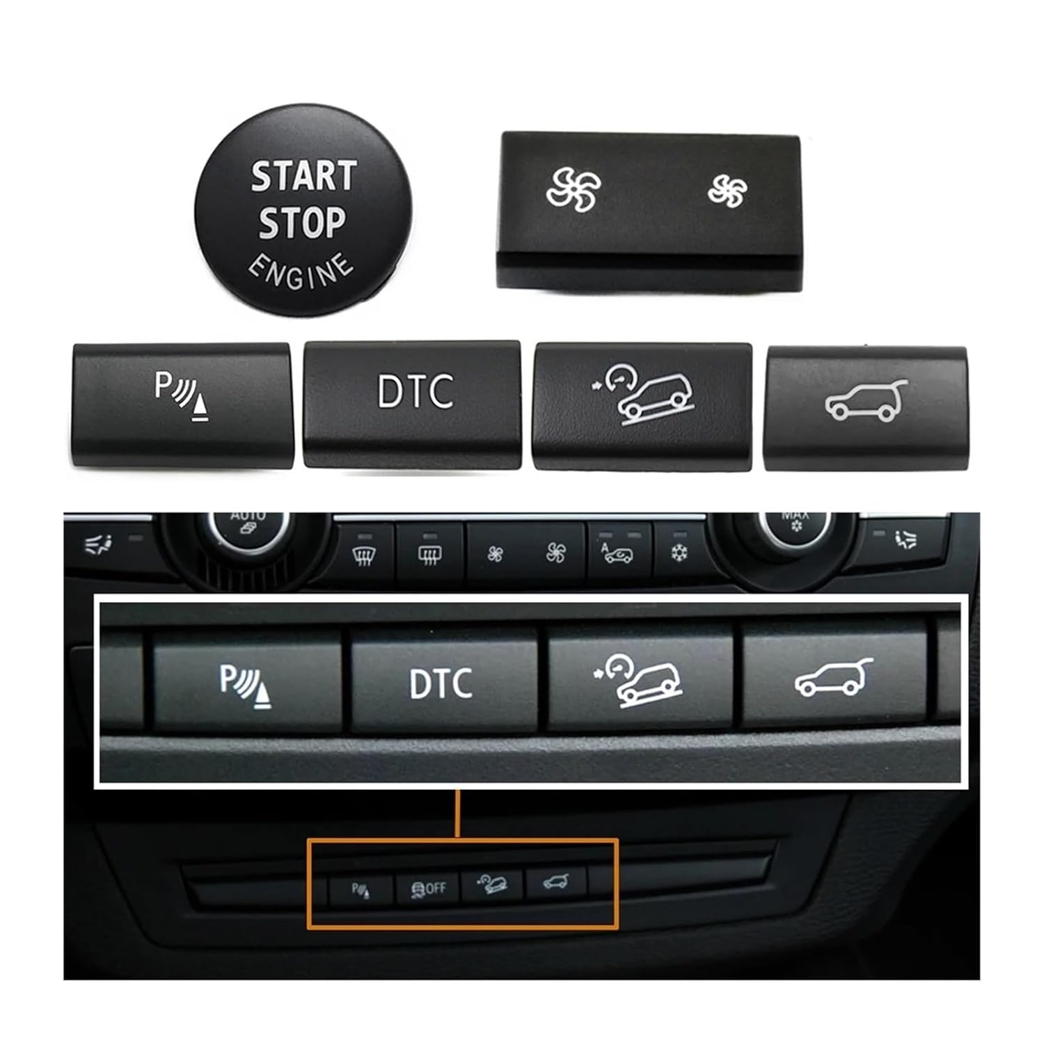 Car Dashboard AC Ventilation Buttons, Ignition, Parking & Trunk Unlock Switch Panel for BMW X5 E70 X6 E71 E72 - Replacement Control Buttons(Button F)