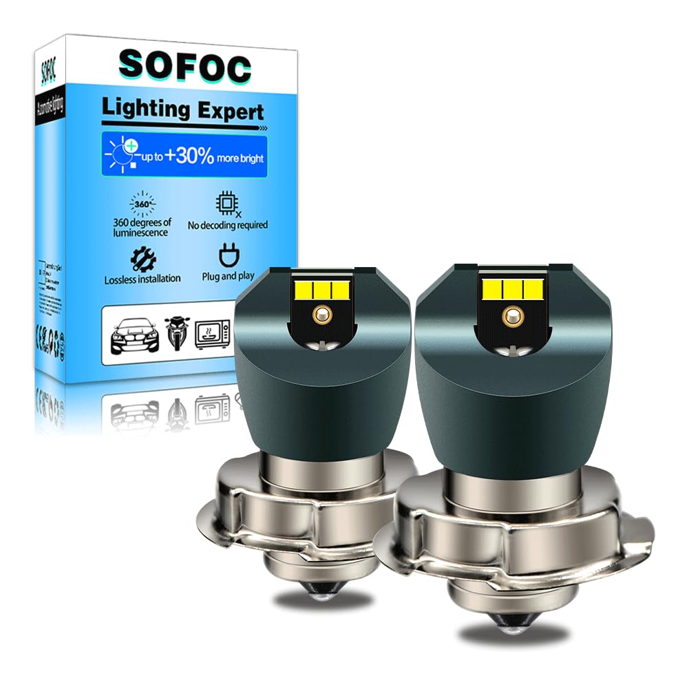 SOFOC P26S Lampadina LED Bassa Decadenza Luminosa Nessun Punto Scuro 6000K Bianco Faro Motociclo con Driver Corrente Costante 2Pcs