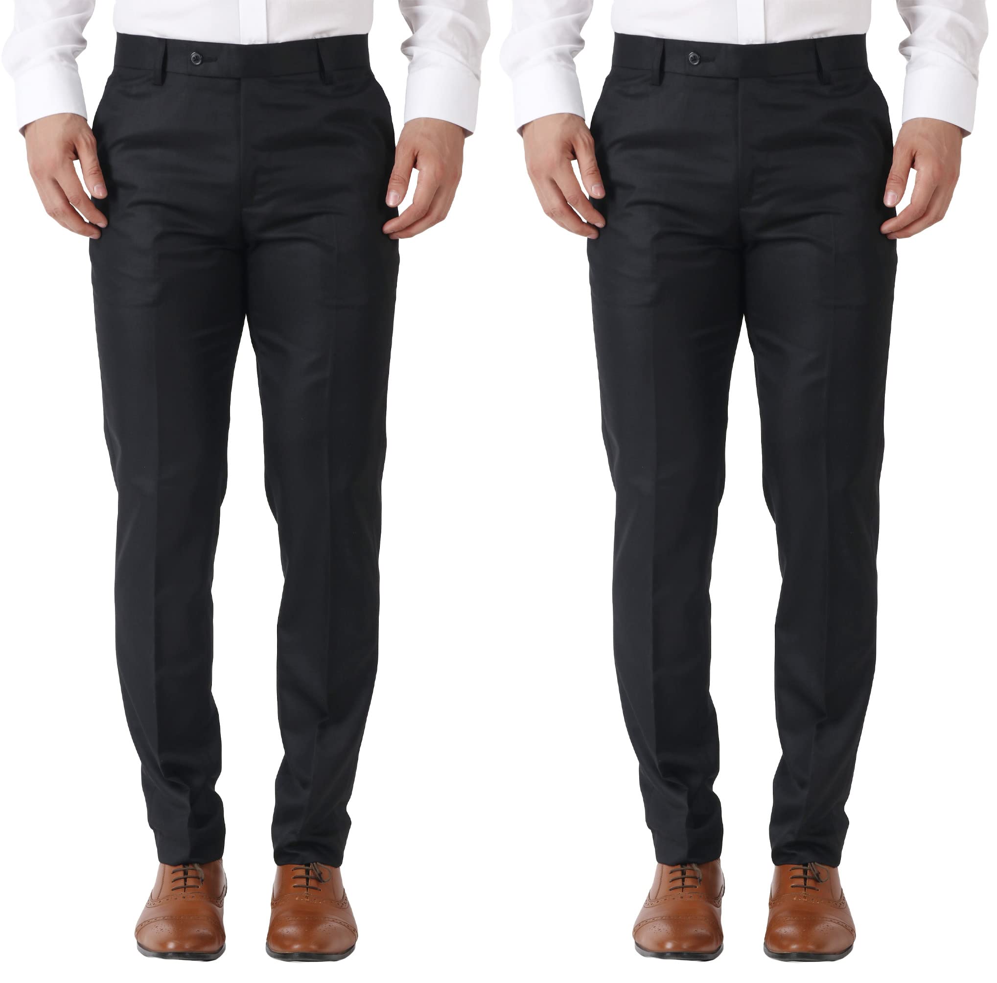 maleno Men Combo of Slub Effect Formal Trouser | Slim Fit Trousers for Men | Cotton Pants for Men (Pack of 2)-picture-26
