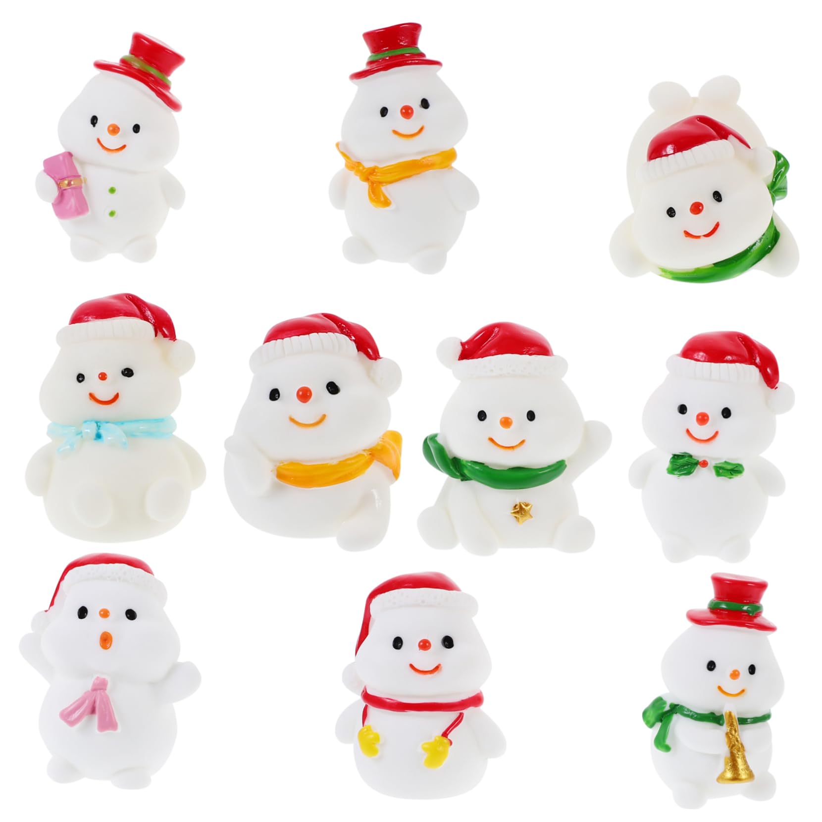 Yardenfun 10pcs Christmas Snowman Ornaments Resin Miniature Snowmen Decorative Statues Christmas Tree Decor Home Decor