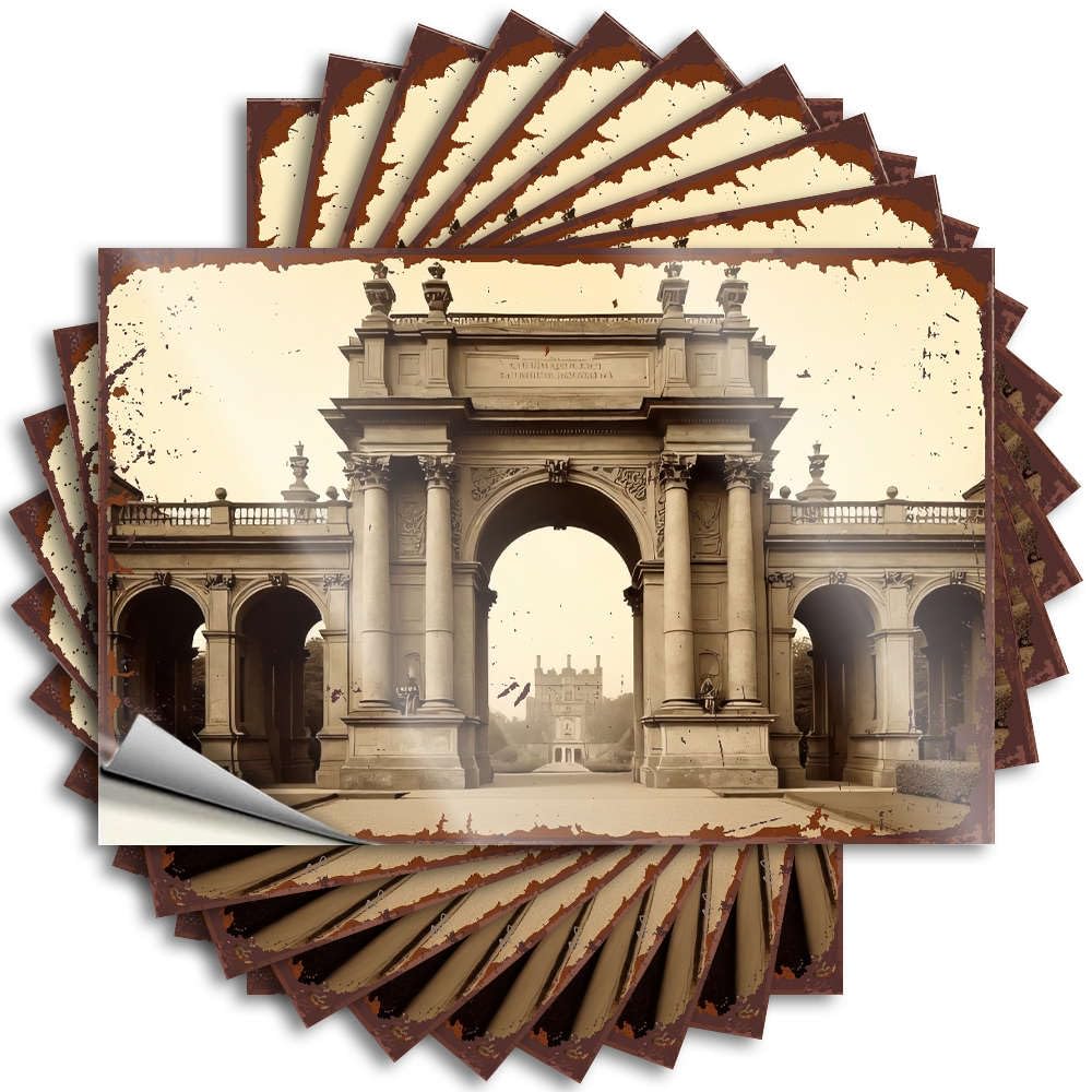 Bumper Plain Durable Vinyl - A Large Stone Archway with Columns and Statues. Cover for Motorcross Use(12X18CM)