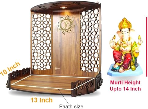 Chants Bappa Beautiful Wooden Wooden Pooja Mandir for Home or Puja Temple Stand for Office and Shops with Led spot Light for Table top only