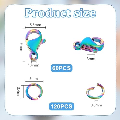 Miniatura 2 de PH PandaHall Juego de 180 cierres de langosta de acero inoxidable 304 con anillos de salto abiertos, cierres de pinza de langosta, conectores de