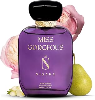 FM Nisara Miss Gorgeous Perfume For Woman 100 ml | Long Lasting Eau De Parfum | Floral-Fruity-Green Fragrance | With Pear,Bergamot,Rose,Cedarwood,Musk,Amber,Vanilla | EDP Scent spray for Woman
