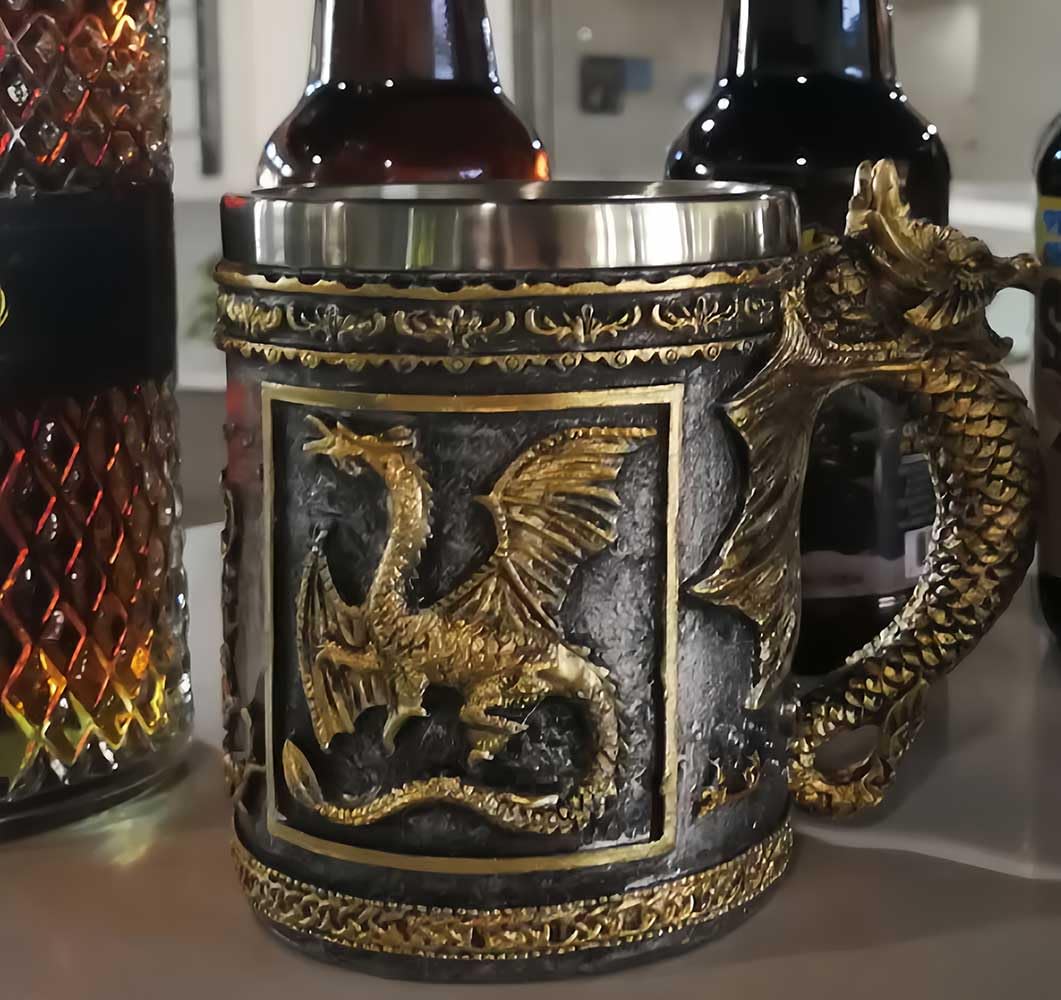 CUZOKOLA Medieval Dungeons and Dragons Cup Gifts Beer Steins Drinking,Dnd Goth Game Dragon Mug-14oz Stainless Steel Novelty Coffee Mug Friends Cup for Dragon Figurine Collector&Medieval Gifts for Men