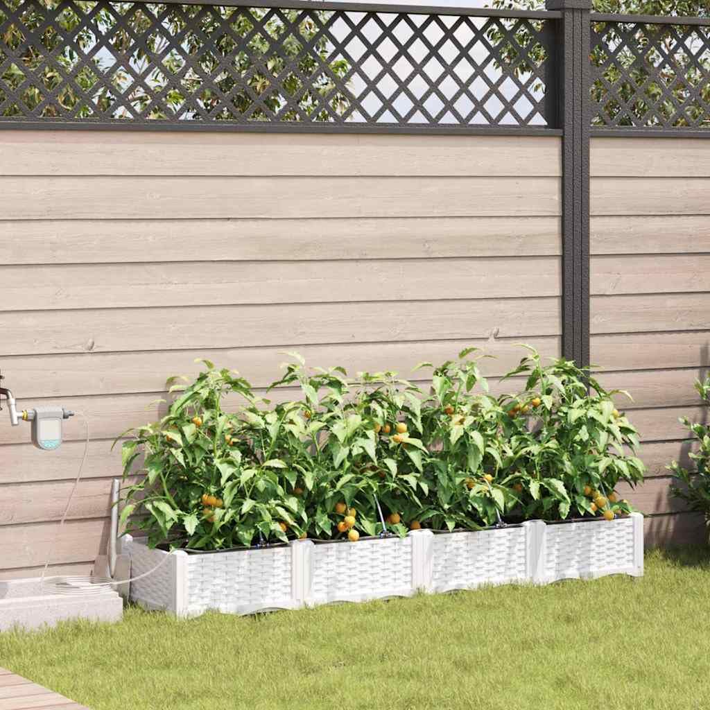 vidaXL Doniczka ogrodowa 4 pcs Biały 160 x 40 x 22 cm, Ogród i taras, nowoczesna doniczka samonawadniająca, trwały pojemnik na rośliny patio