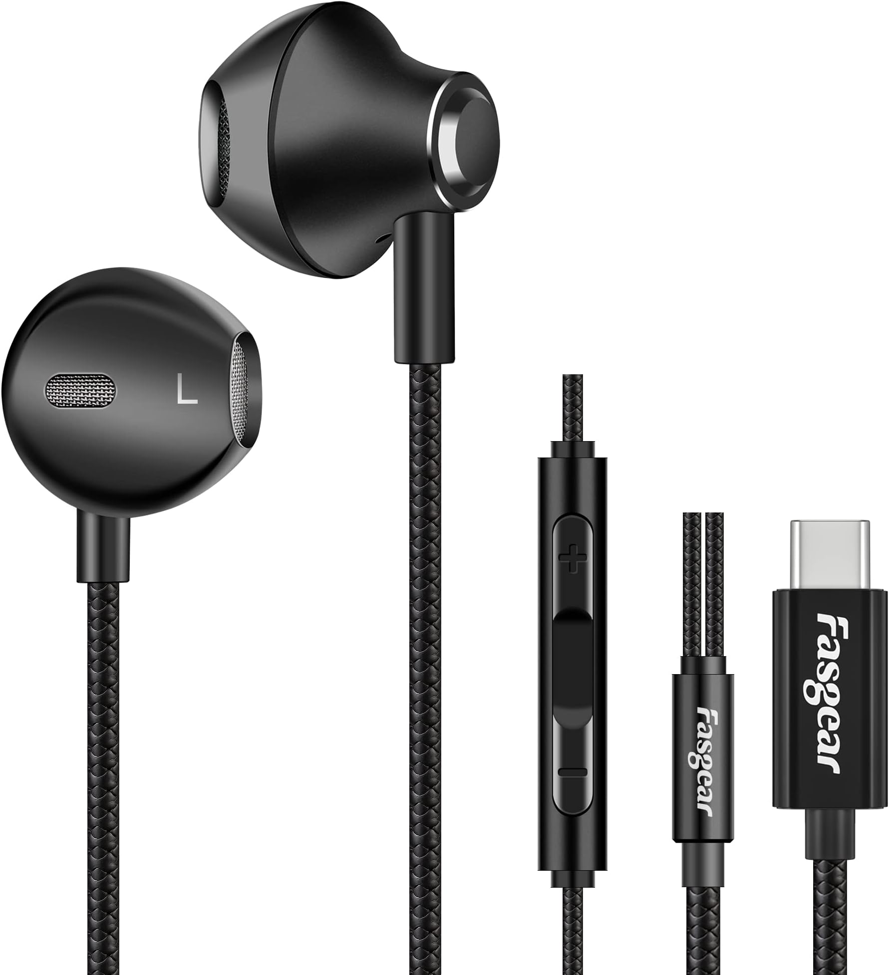 Fasgear USB C Headphones in Ear Wired Earphones with Mic,Deep Bass HiFi DAC Headset Compatible for Galaxy S21 Ultra/S20 /Note 10,Google Pixel,i-Pad Pro 2020,Type-C Earbuds (Black)