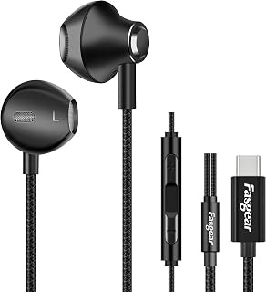 Fasgear USB C Headphones in Ear Wired Earphones with Mic,Deep Bass HiFi DAC Headset Compatible for Galaxy S21 Ultra/S20 /Note 10,Google Pixel,i-Pad Pro 2020,Type-C Earbuds for Oneplus 8 Pro (Black)
