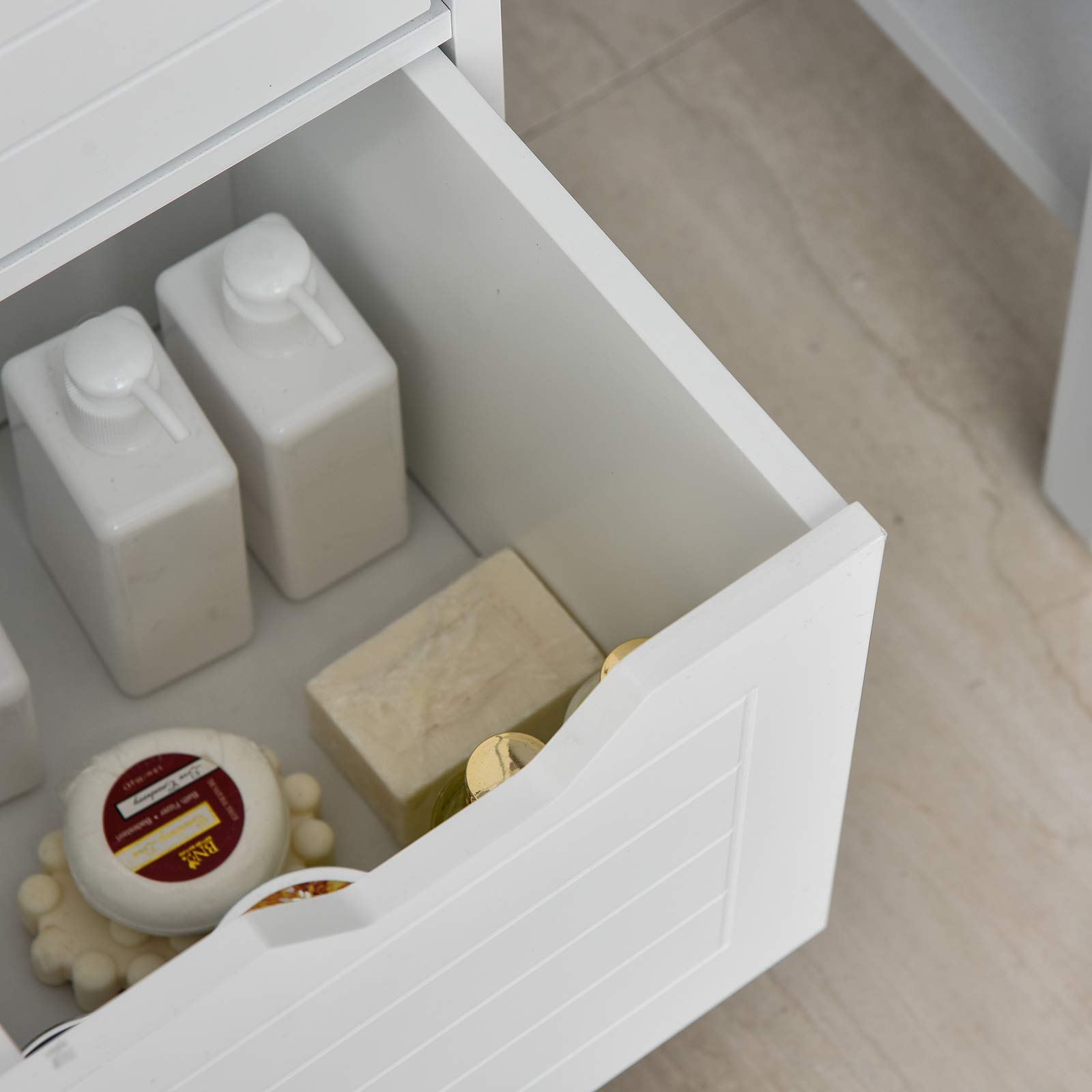 kleankin Armario de Baño Gabinete Multifuncional con Estante Abierto 2 Cajones de Almacenaje Diseño Antivuelco 30x30x89 cm Blanco