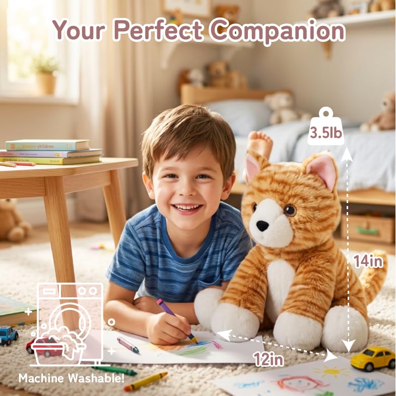 Image of Niuniu Daddy Orange Tabby Weighted Stuffed Animals, Plush Pillow for Kids