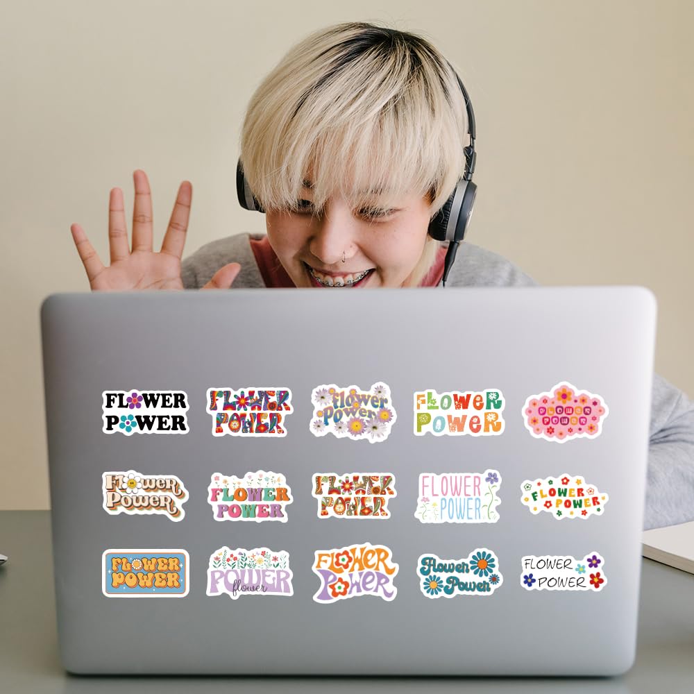 61PCS Flower Power Hippie Cute Cartoon Peace Love Waterproof Vinyl Stickers for Adults for Water Bottles Laptop Suitcase for Birthday Party Supplies Halloween Decoration Favors