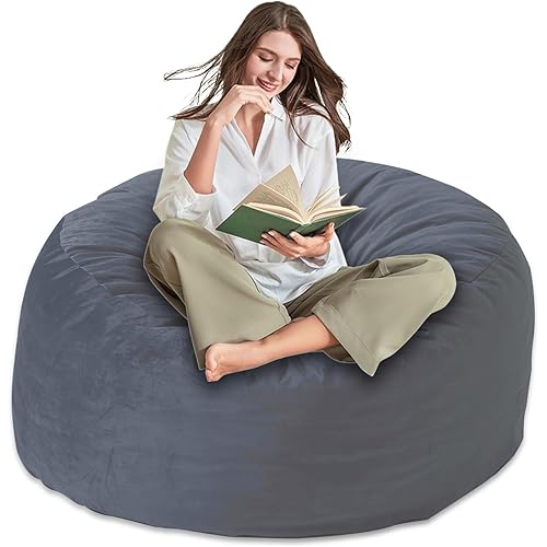 Bean Bag Chair for Adults/Kids-with Memory Foam Filled, Bean Bags with Ultra Soft Washable Velvet Cover, Bean Bag Sofa for Living Room, Bedroom -3FT, Gray