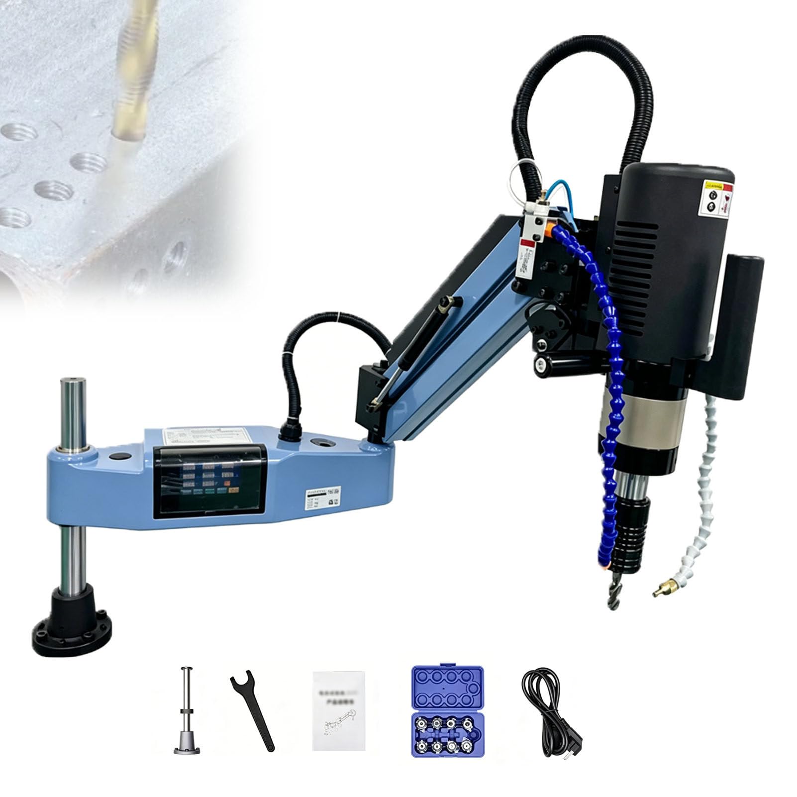 Pfps M3-M16 Electric Tapping Arm, 8PCS Collets, Automatic Oiling & Chip Blowing, 360° Multi-Directional Tapper for Mold Machinery Maintenance