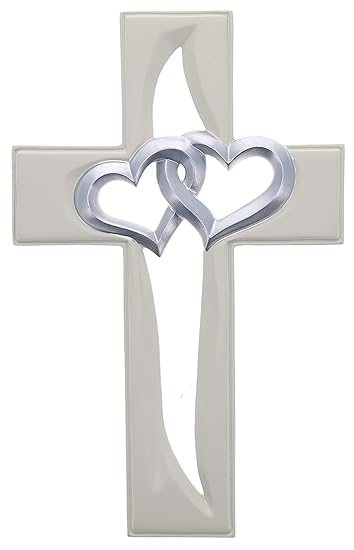 Top Brass Decorative Entwined Hearts Wall Cross - Joined in Love - Valentine, Anniversary, Wedding, Couple, Jesus Art Decor