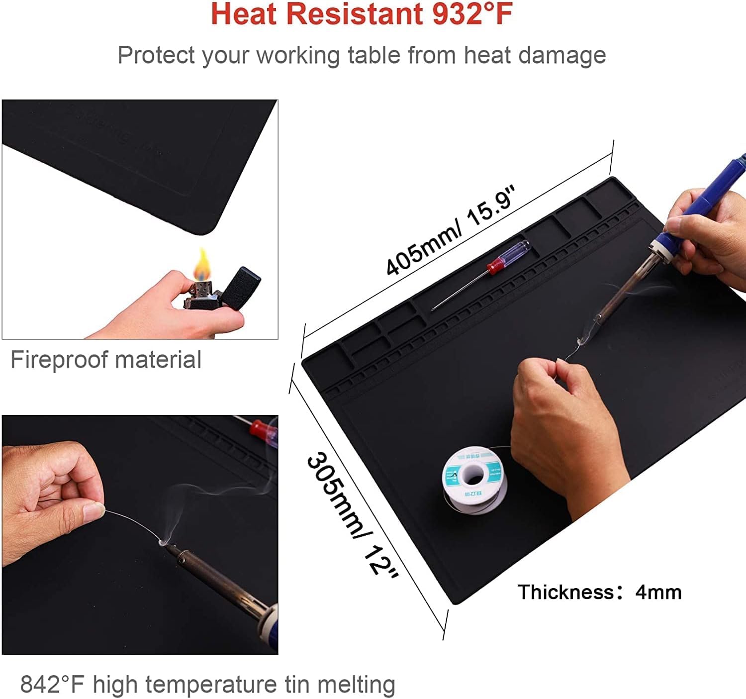 HPFIX Antistatik Matte ESD-sicher für Elektronik, ESD-Lötmatte hitzebeständig mit ESD-Armband und Erdungskabel für Computer-, Laptop-, Mobiltelefon- und iPad-Reparaturen