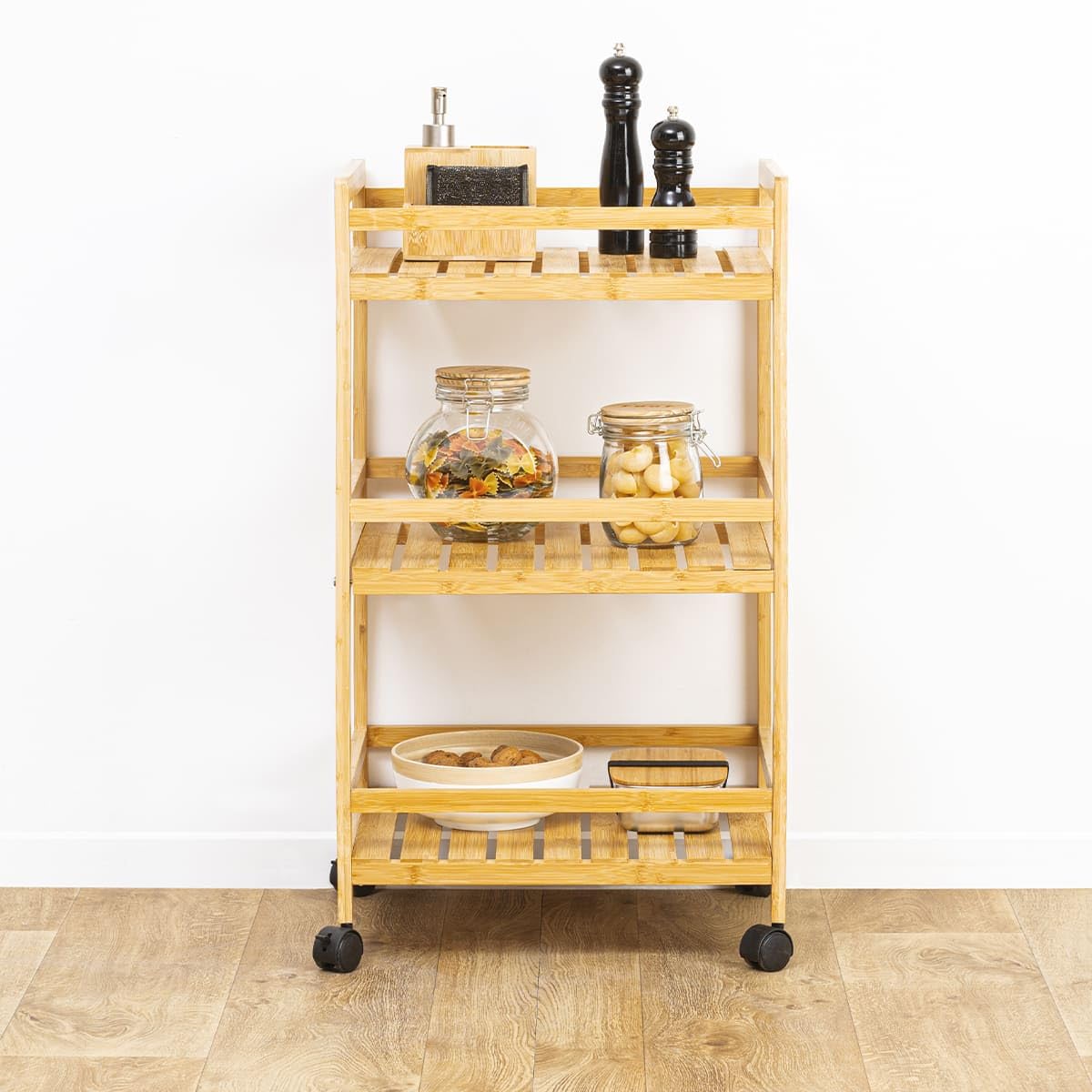 Five - Desserte roulante 3 Niveaux en Bambou H 74 cm