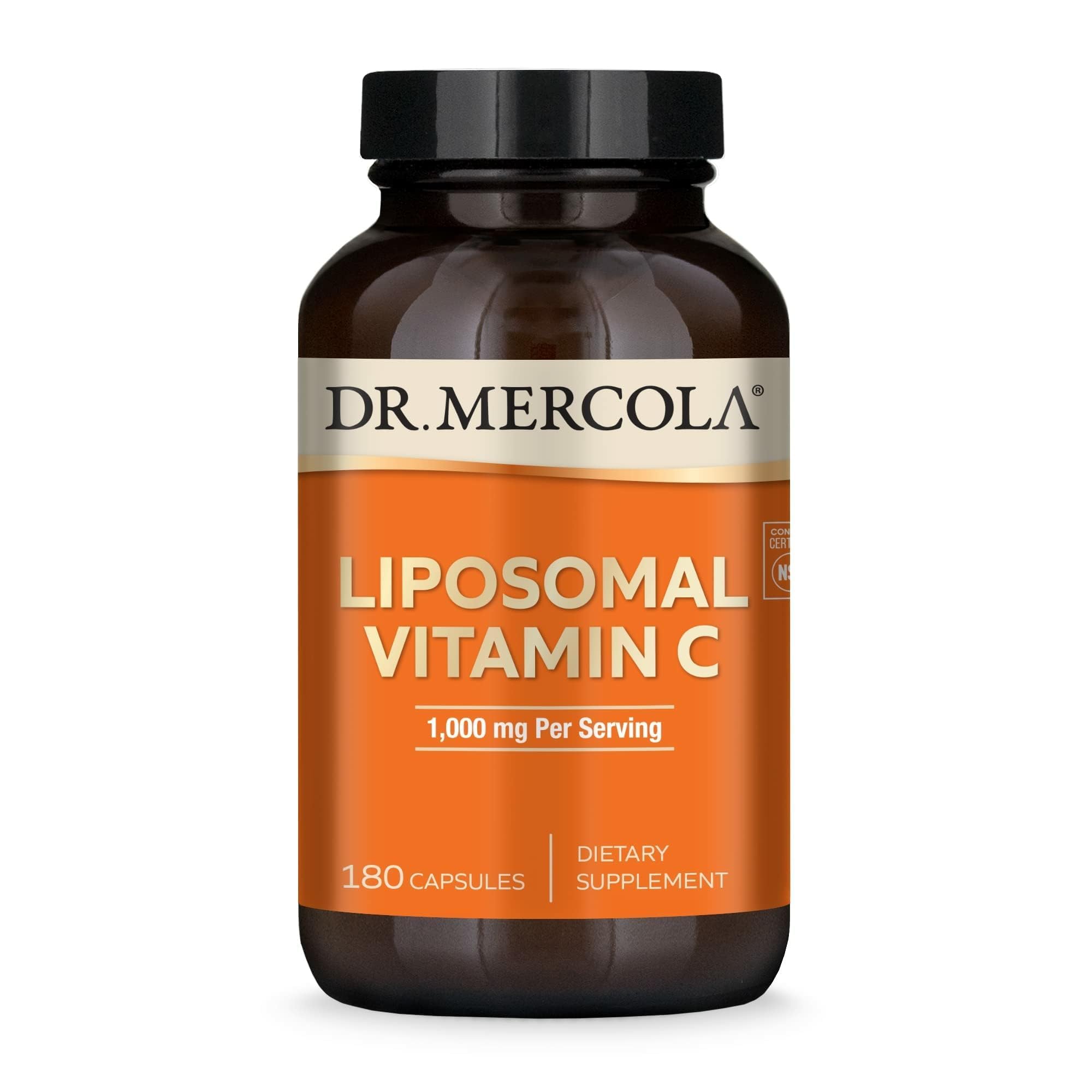 Dr. Mercola Liposomal Vitamin C - Brain, Heart, Eye & Immune Support - Provides 1,000 mg of Bioavailable Vitamin C - Non-GMO, Gluten-Free & Soy-Free - 180 Capsules (90 Servings)