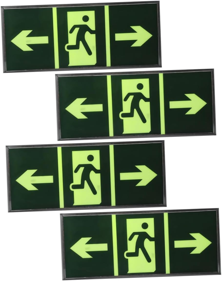 VALICLUD 4pcs Luminous Exit Sign Stickers Self Luminous Emergency Wall Safety Exit Plates for Large Venues Powerless Glow Evacuation Indicator Decals