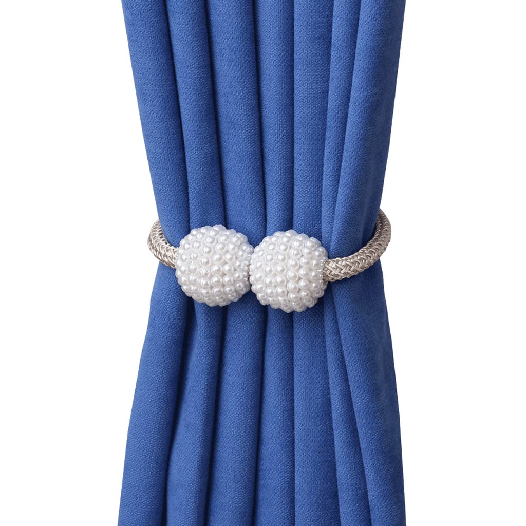Lot de 2 embrasses de Rideaux magnétiques, Petites Boules de Perles décoratives pour Rideaux, Attaches pour Rideaux, Boucle, Corde, pour Chambre, Salon, Bureau