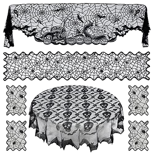 TOYANDONA 7Pcs Lareira Toalha de Renda Toalha de Mesa Decoração de Halloween Definir Cobertura Corre