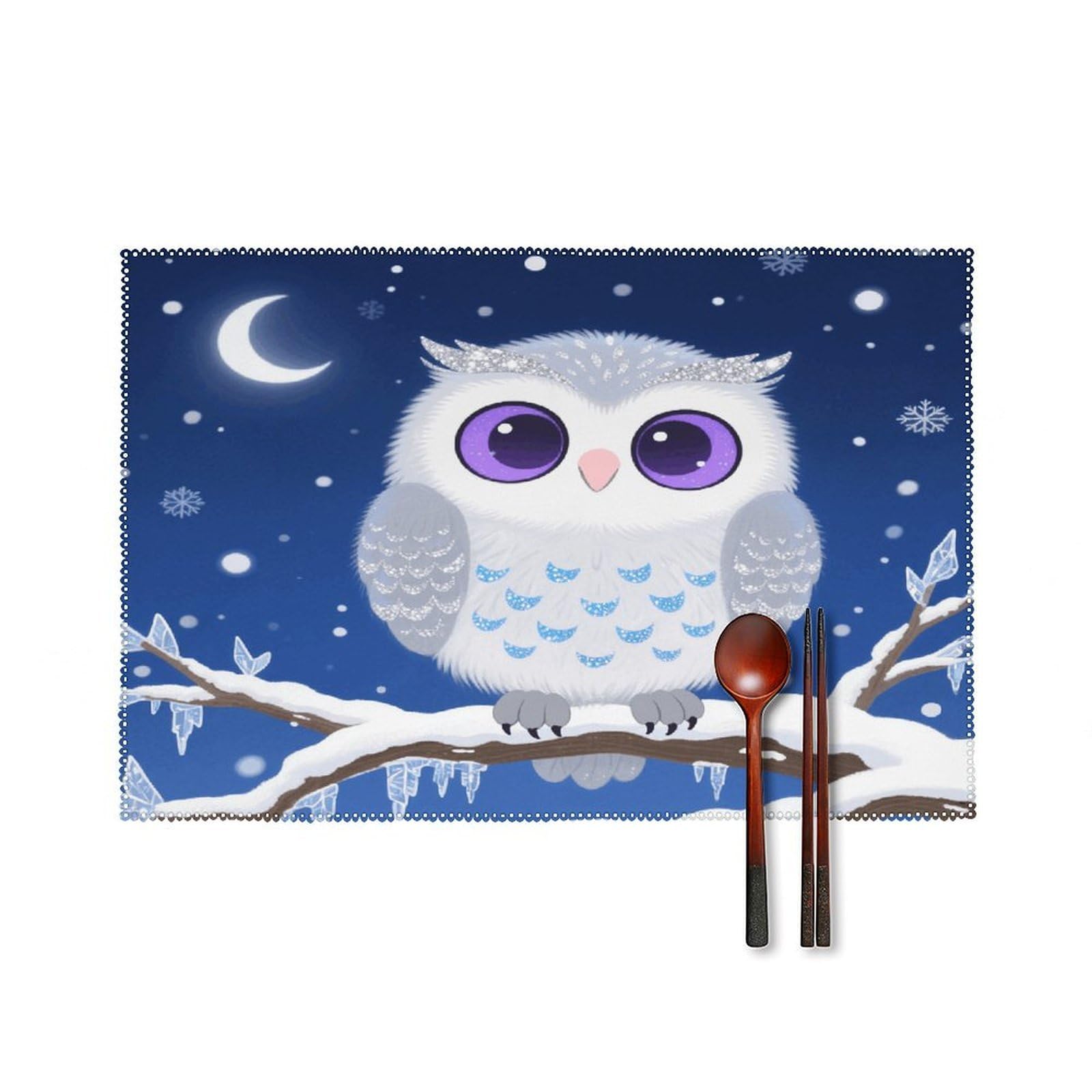 Cute Owl Placemats Set of 4 Heat Resistant Non-Slip Place Mats for Dining Table Washable Placemat Wipeable Dining Table Mat Canvas Place Mats Dining Table Decor