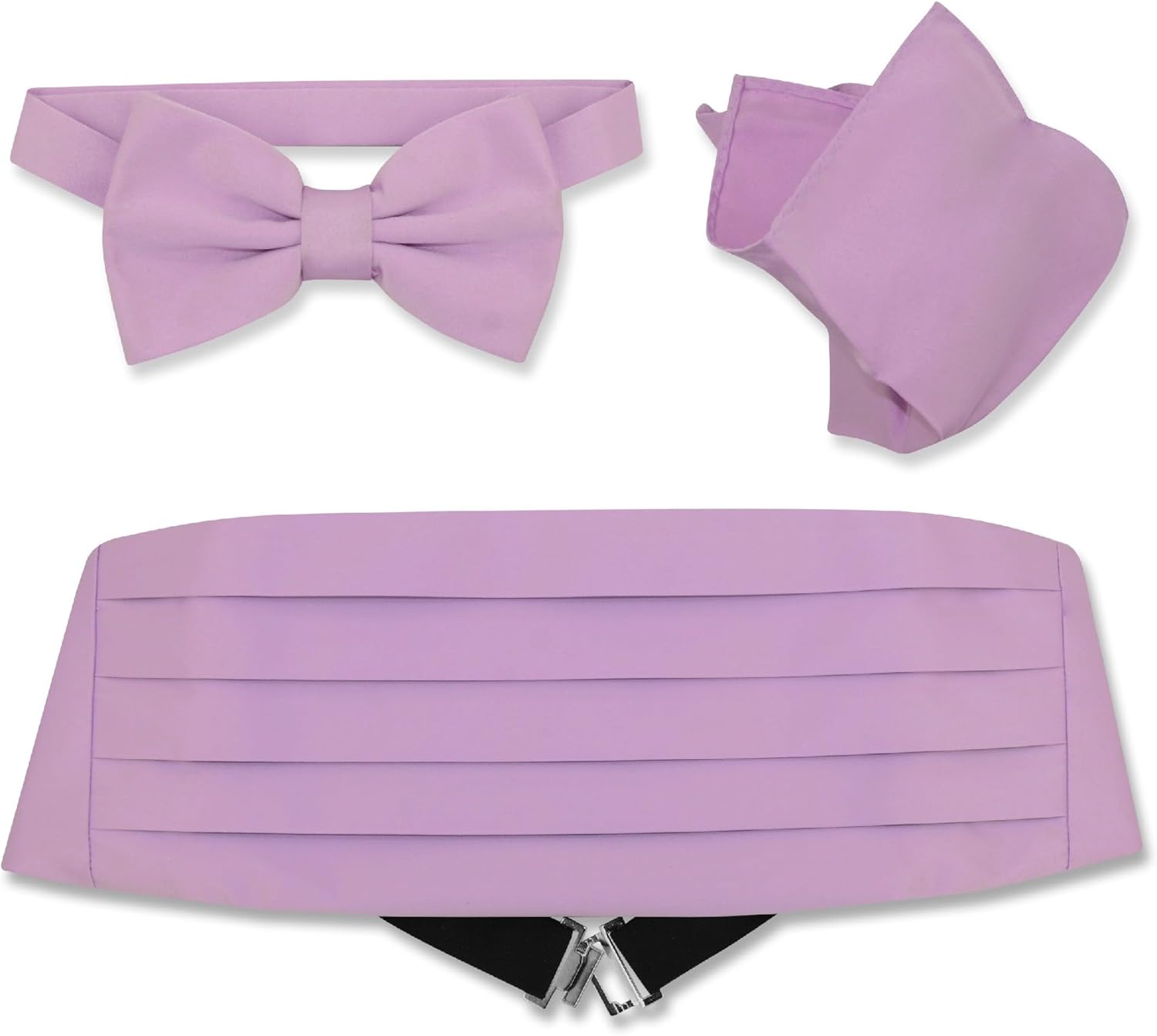 Vesuvio Napoli Cummerbund BowTie & Hanky Set - Men's Cummerbund Bow Tie Pocket Square Solid Colors