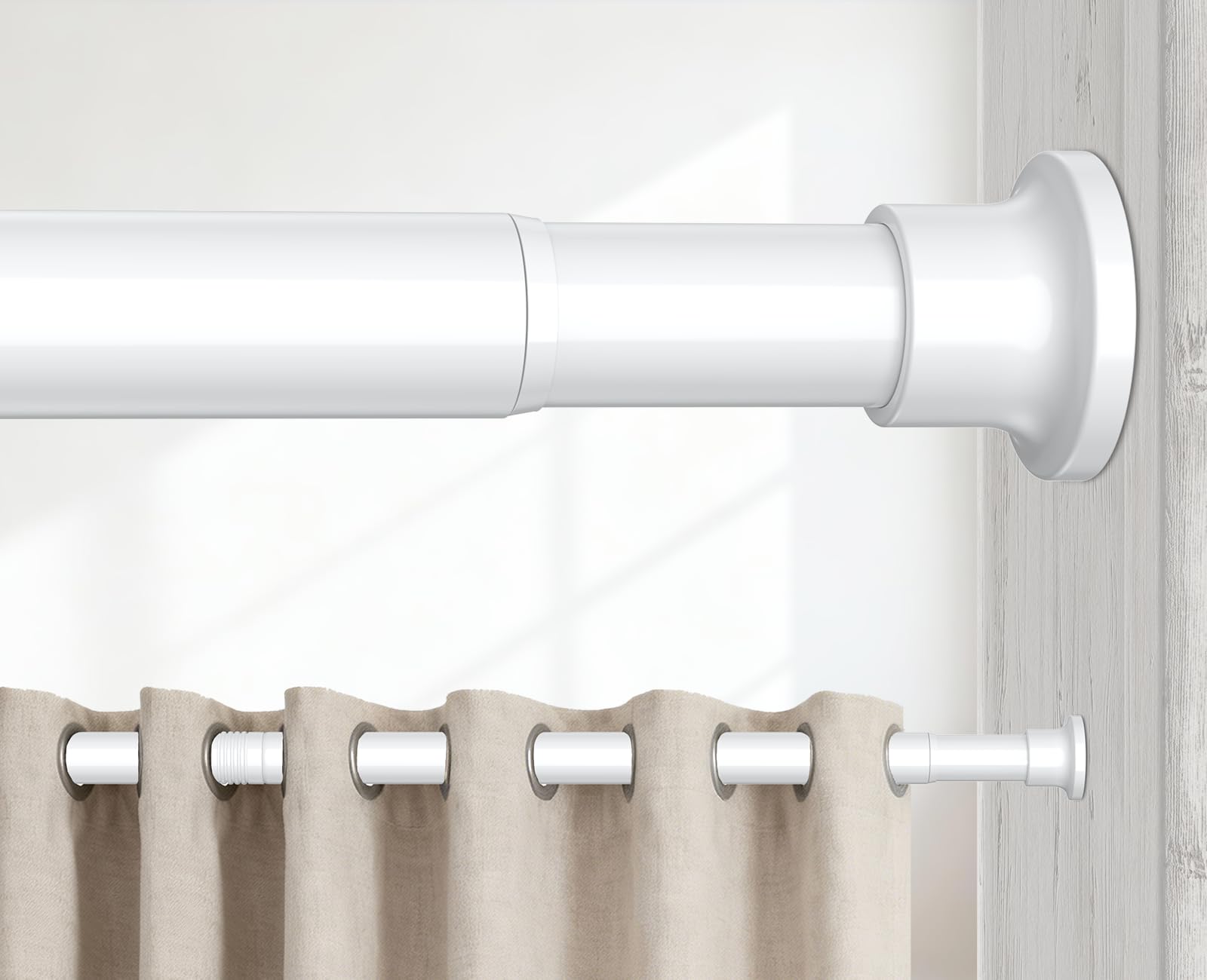 BSYXLSX Tension Rods for Curtains 102-215cm, White, No Drill, Adjustable, Extendable Shower Curtain Pole – Ideal for Bathroom, Window, Door Curtains & Wardrobe