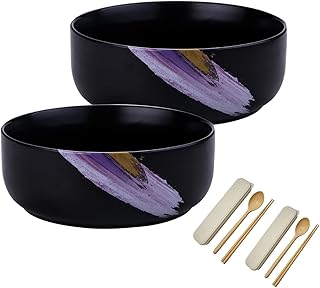 Ramen Cuenco De Curry,Cuencos De Sopa,/2 Cuencos De Ramen con Palillos, Cuenco De Fideos Ramen con Palillos, Juego De Cuencos De Ramen, for Microondas Y Lavavajillas for Dormitorio-Negro 2 (Color : B