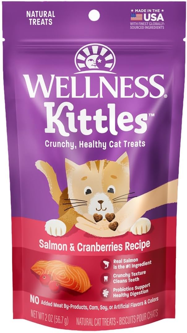 Wellness Kittles Cat Treats, 2.0 oz (56 g), Approximately 150 Pcs/Bag, Grain Free, Carefully Selected Natural Material, Lactic Acid Bacteria, Salmon, Omega 3 Fatty Acids, Cranberry Blend, Reduces Tartar Buildup