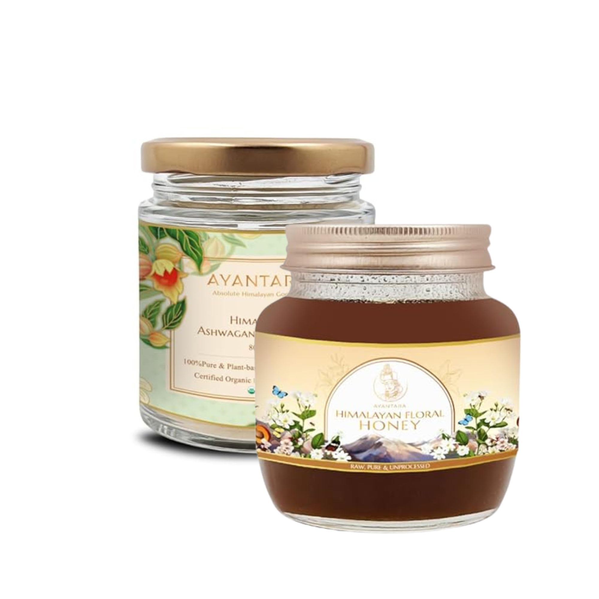 Ayantara Himalayan Ashwagandha Powder(80g) and Floral Honey(250g) | 100% Natural & Pure | Organic | Zero Preservatives | Improves Digestion & Immunity (330g)