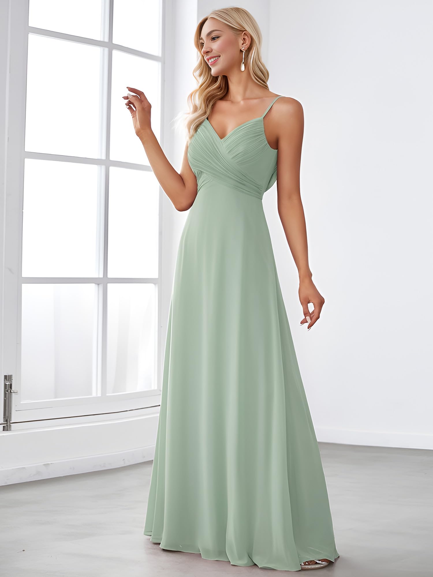 Ever-Pretty Robes de Demoiselle d'honneur Col en V sans Manche Mousseline Maxi Robe évasée ES80026