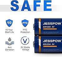 Vista 3 de JESSPOW Paquete de 48 baterías de litio CR123A de 3 V, batería CR123A, 123 baterías de litio para linterna, alarma, micrófonos con sensor