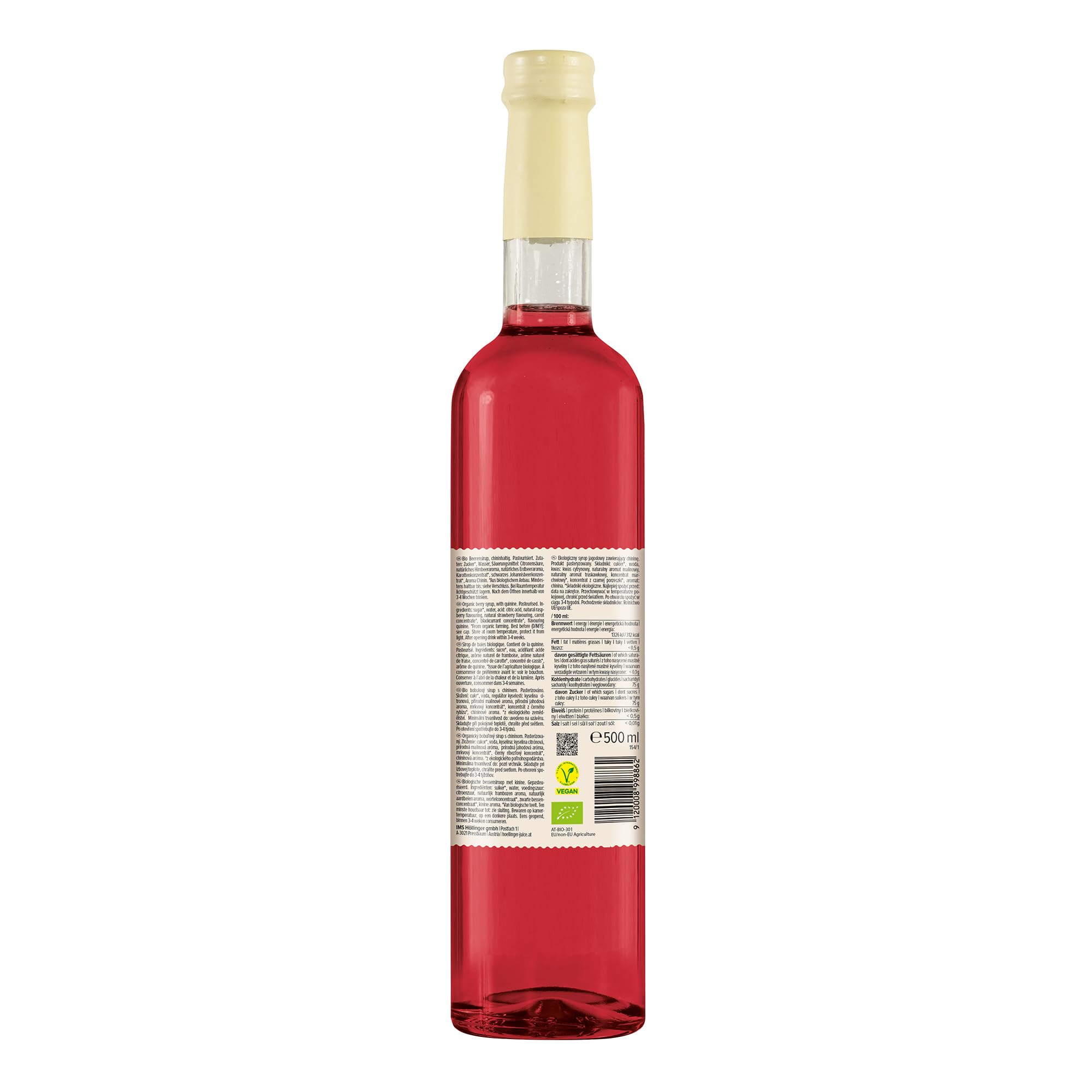 Hollinger Berry Royale Sciroppo Bio Analcolico, Concentrato 1:9, Confezione da 3 Bottiglie da 500ml, Gusto Fruttato e Amaro