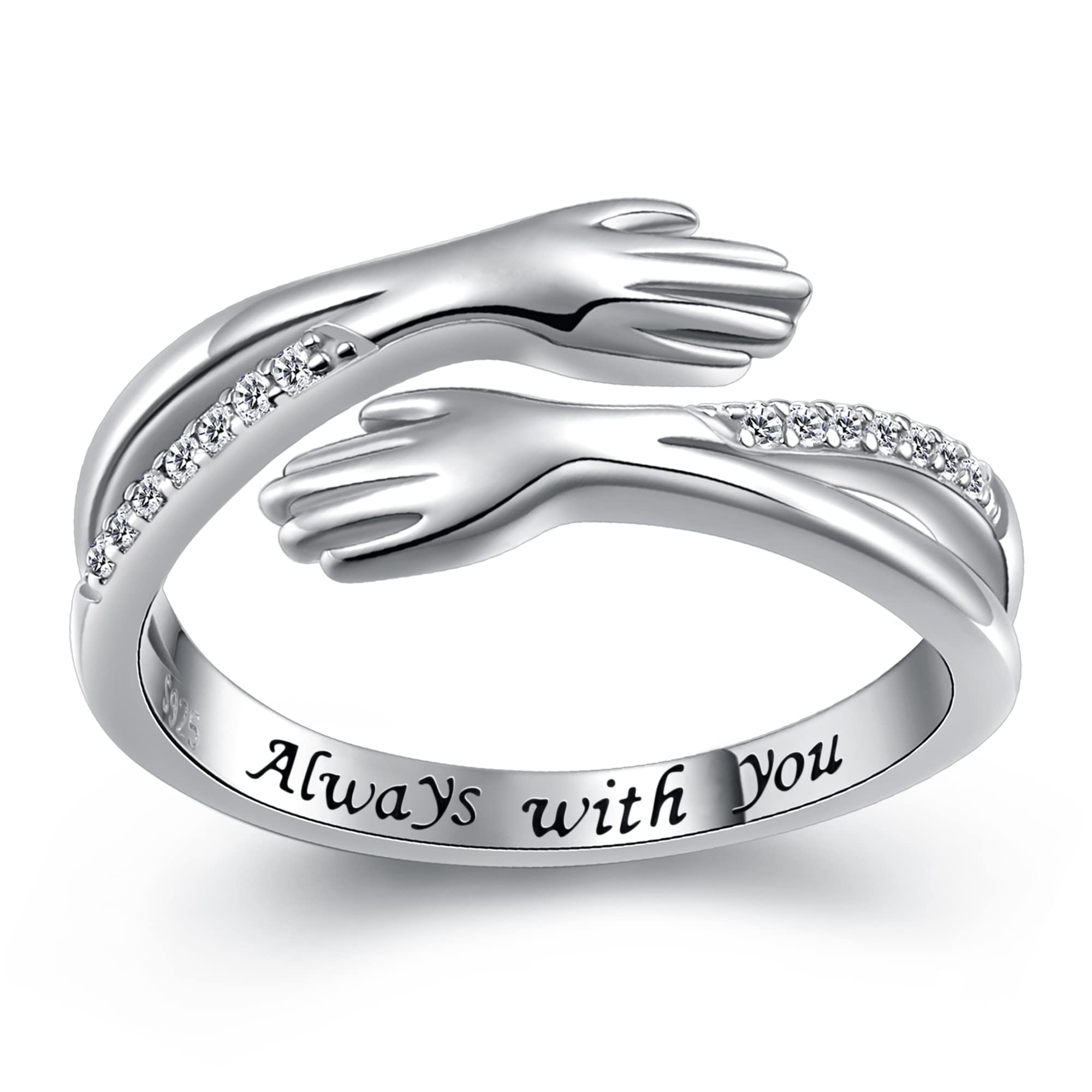 Mom Geschenke Hug Ringe 925 Sterling Silber Umarmung Hände CZ Open Ring Eingraviert Always With You Umarmen Versprechen Jahrestag Ring
