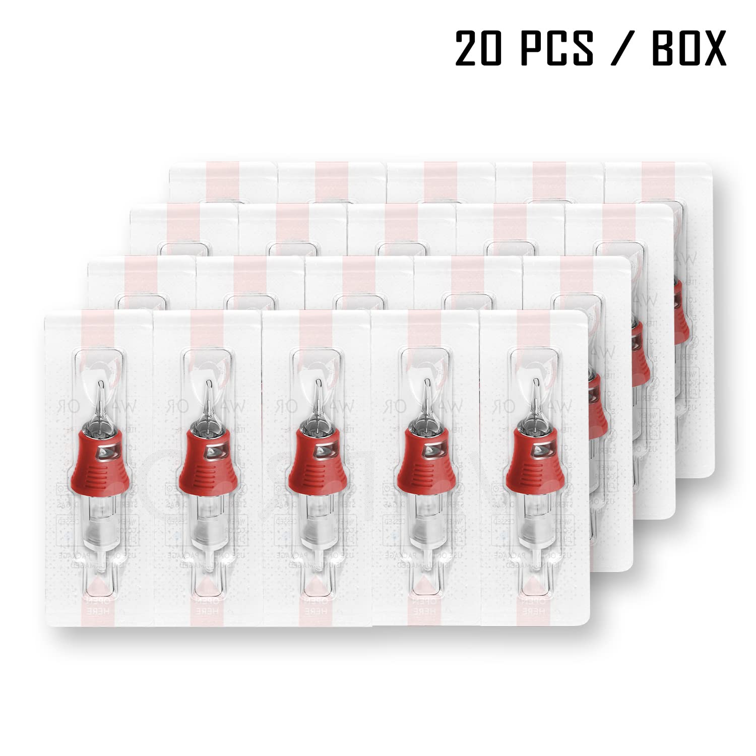 WARRIOR PRO Cartuchos agujas tatuaje con mango goma silicona Cartridges tattoo esterilizado Revestimiento redondo 20piezas Acero quirúrgico japonés Maquillaje permanente PMU(0.25MM-0803RL)