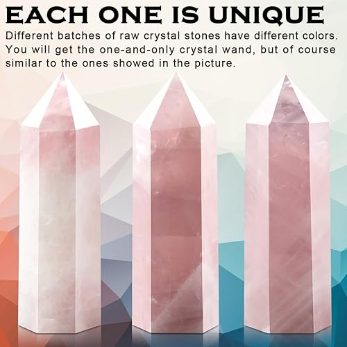 Miniatura 4 de CASMON Varitas de cristal curativo grandes de 3.9-4.3 pulgadas (3.9-4.3 in), piedra de torre de cristal de obelisco de cuarzo rosa natural, 6 puntos