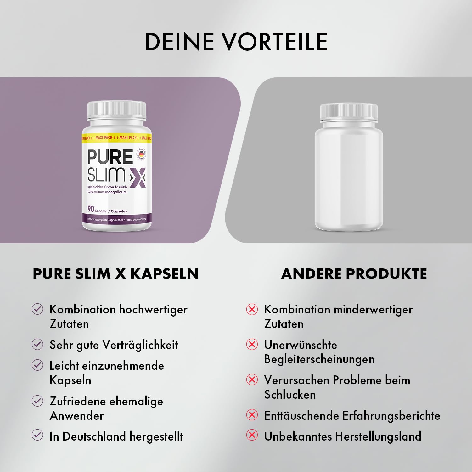 Pure Slim X Kapseln - für Männer und Frauen geeignet - mit natürlichen Inhaltsstoffen - 60 Kapseln pro Dose