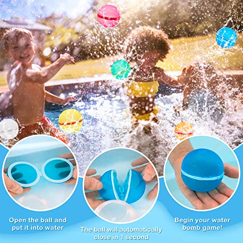 Wasserbomben Wiederverwendbar, Reusable Wasserballons mit Netzbeutel, Selbstdichtende Silikon Wasserbombe, Sommerspaß-Wasserspielzeug Pool Spielzeug für Party, Wasserpark, Familienspiel(12 Stück)
