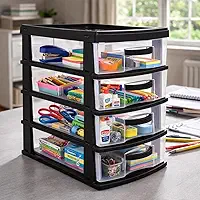 Gaveteiro Organizador de Mesa 4 Gavetas Plástico Resistente Compacto Moderno Ideal Escritório Home Office Cozinha (Preto)