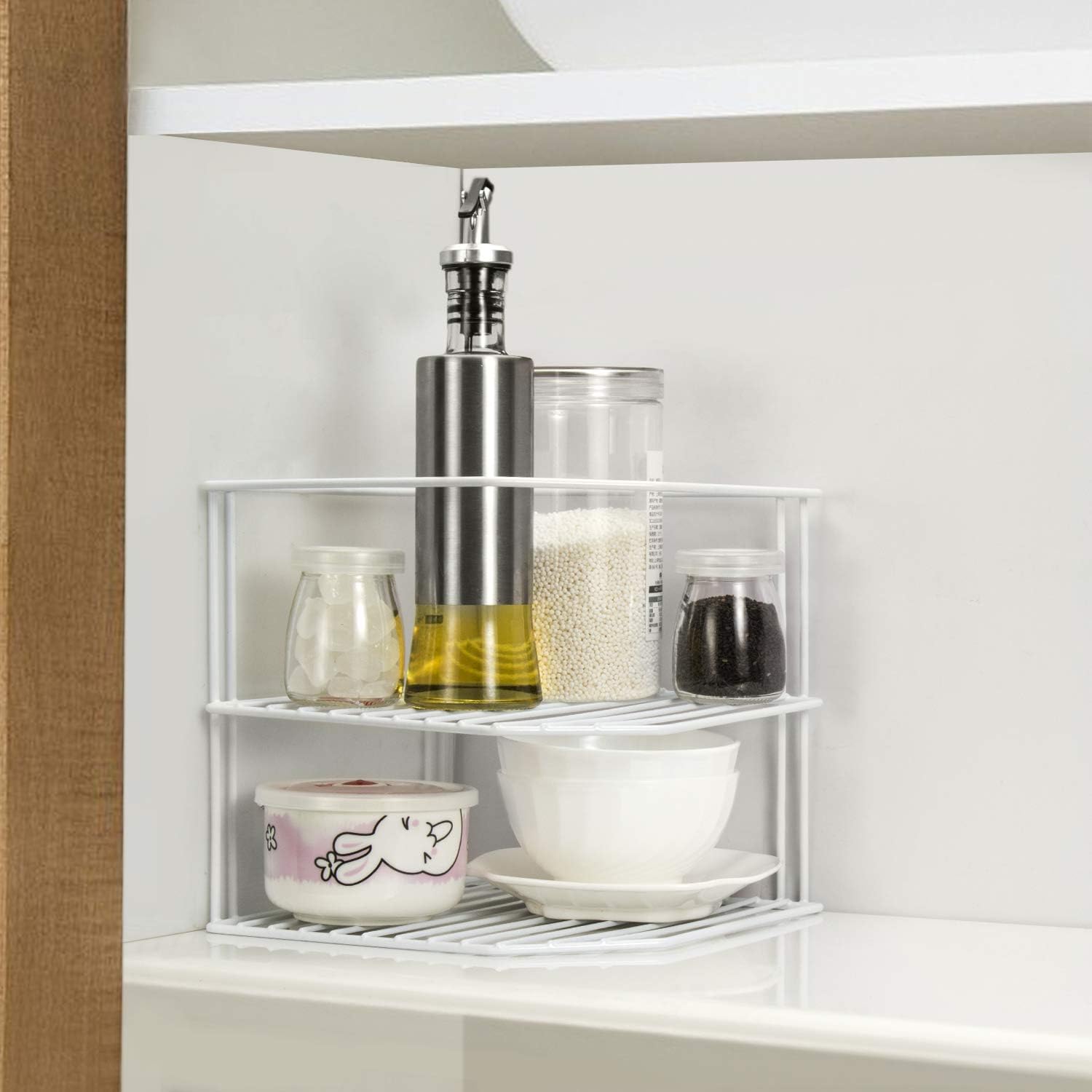 ROFAY 3-Tier Corner Plate Rack (Pack of 2) White Kitchen Cupboard Shelf Insert Organiser for Cupboard Storage - Image 3