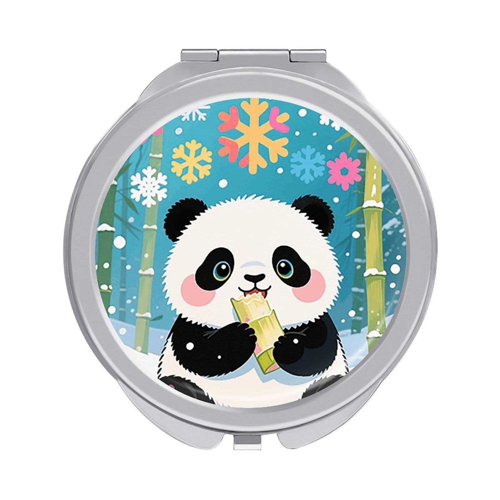 VstaDank Color Snow Panda Makeup Mirror Beautiful Compact Makeup Mirror Silver Mirrors Surface Folding Makeups Lightweight Travel Makeups Mirrors for Suitable Handbag and Purses