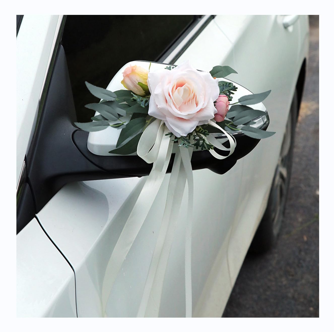 6 Stück Hochzeit Autoschmuck, Auto Türgriff Blume Deko, Autoschleifen Hochzeit Rückspiegel Dekoration, Künstliche Rose mit Saugnäpfen für Hochzeitsdeko Auto Rückspiegel Champagner