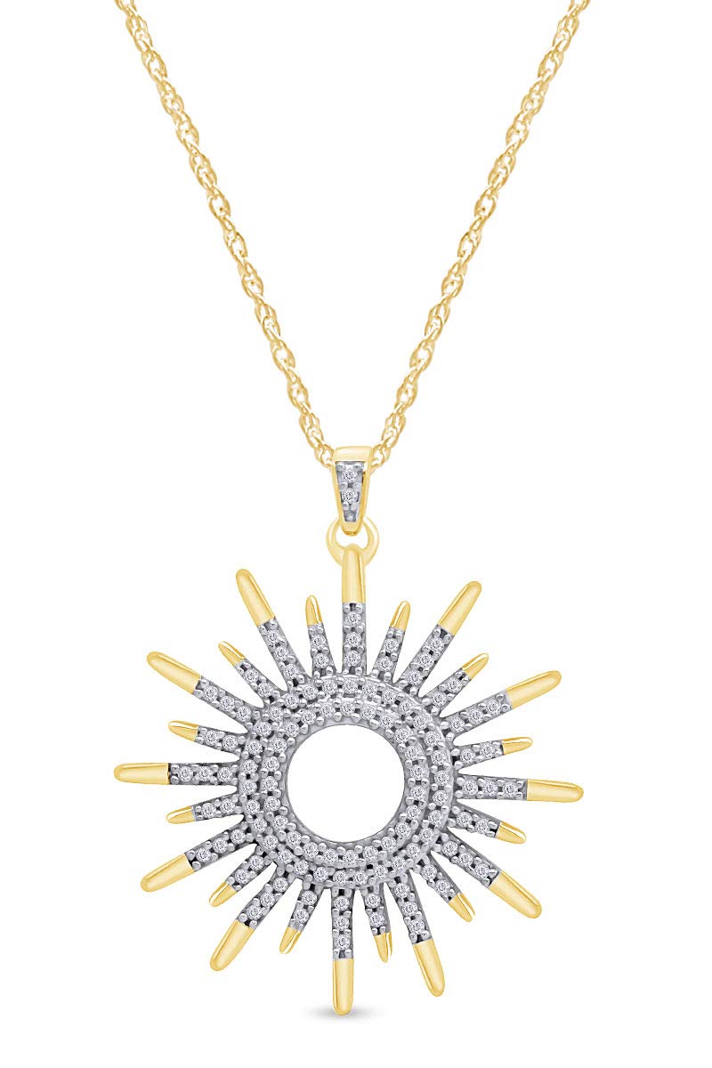 Jewel Zone US 14k Gold Over Sterling Silver White Cubic Zirconia Sunburst Pendant Necklace