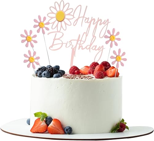 Miniatura 3 de Decoración acrílica para tartas de margaritas rosadas para niñas, cumpleaños, bodas, fiestas