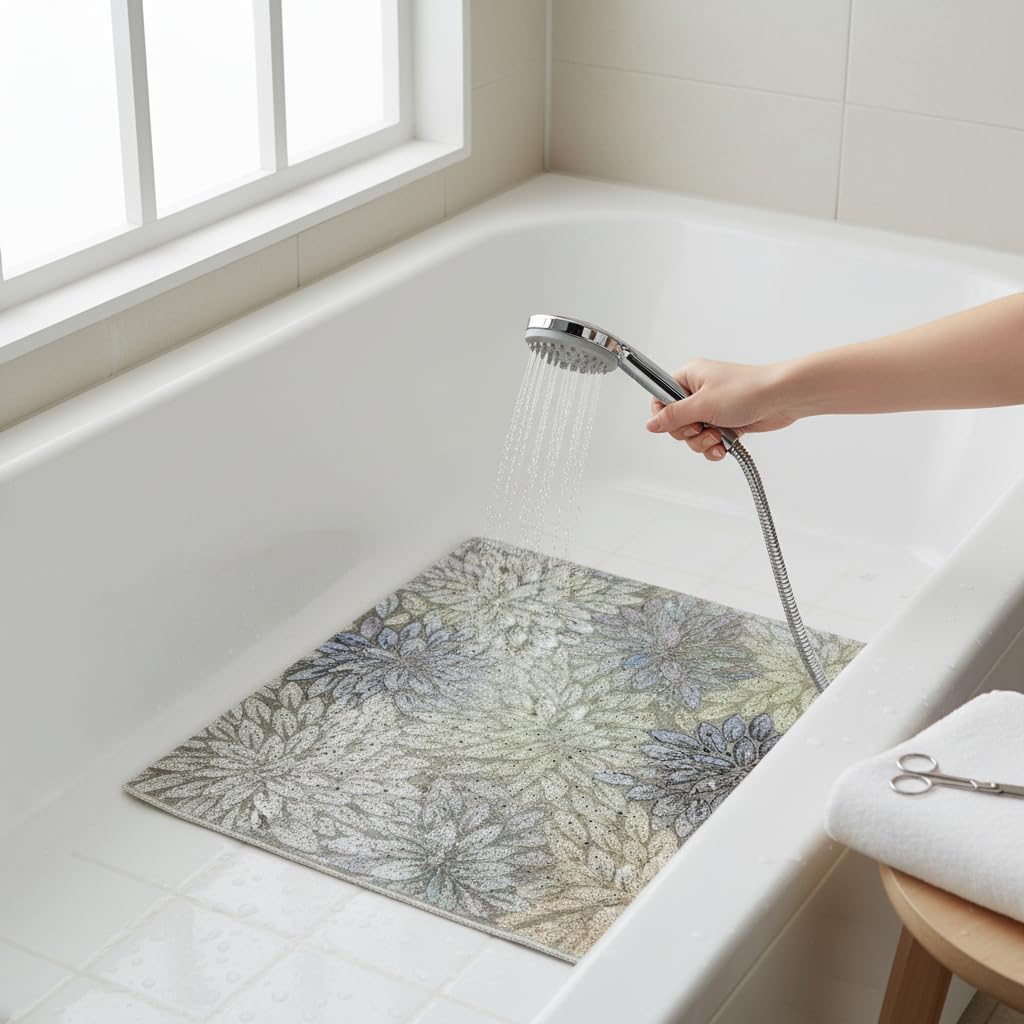 Tappetino da Bagno in PVC Antiscivolo, 80x120cm (Anello cavo) | Pellicola protettiva, Tappetino Floreale, Decorazione interna, Per appassionati di fiori