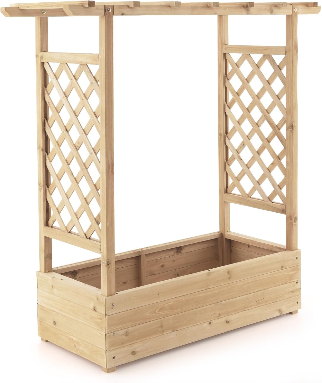 Raised Garden Bed with Arch Trellis, Wooden Garden Planter Box with Drainage Holes, Climbing Plants Vines Vegetables Herbs Flower Pots Grow Box for Patio Backyard (Natural, 110x44x113cm)