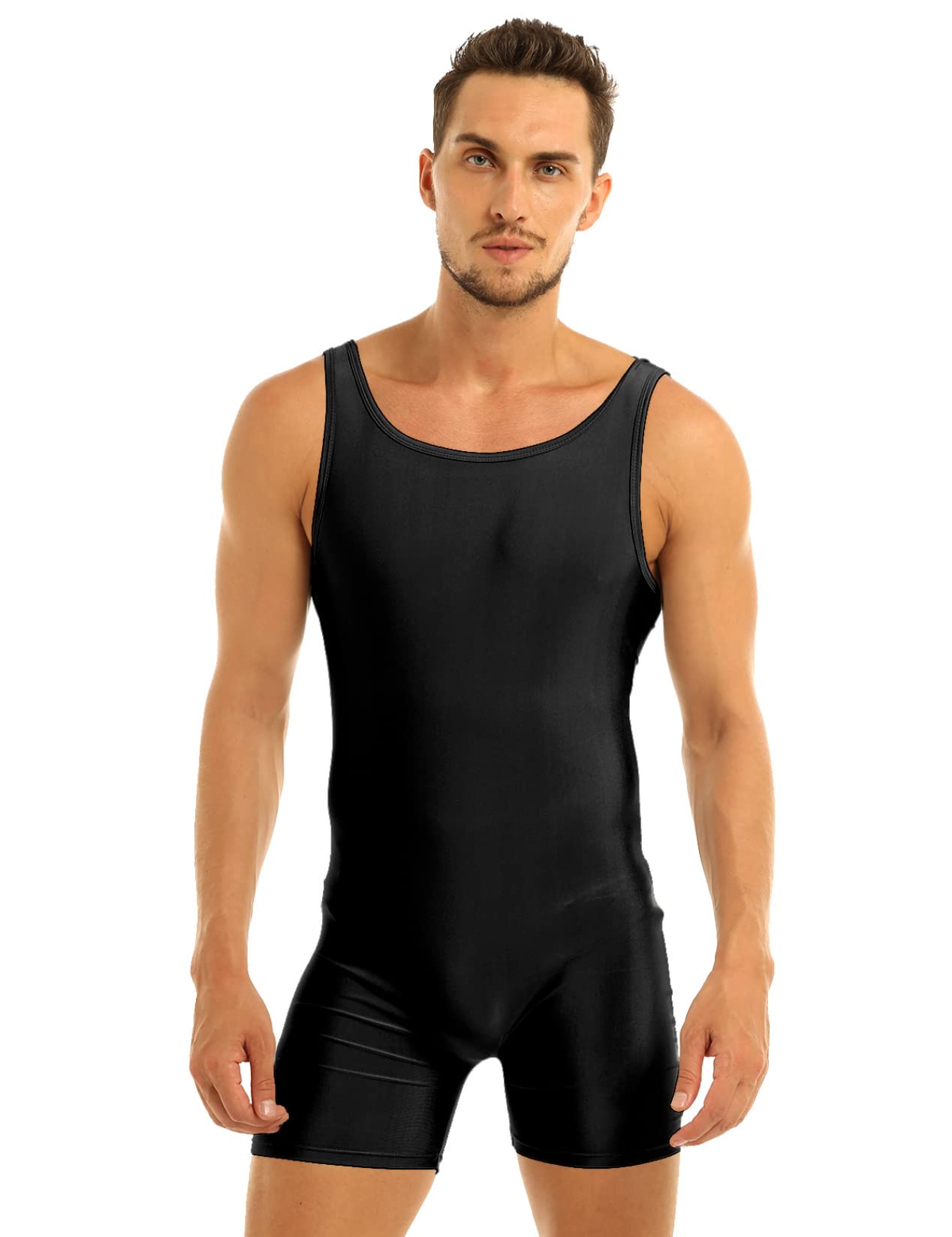 Daenrui Mens One Piece Wrestling Singlet Sports Bodysuit Stretchy Gymnastic Leotard Tank Jumpsuit Unitard Black Medium
