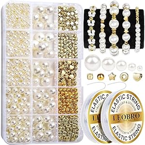 LEOBRO Pearl Beads for Bracelets, 720PCS Bracelet Making Kit for Adult, Friendship Bracelet Kits, Bracelet Bead Kits, Small Pearl Beads and Gold Beads Beading Kit for Bracelets, Jewelry Making Kit