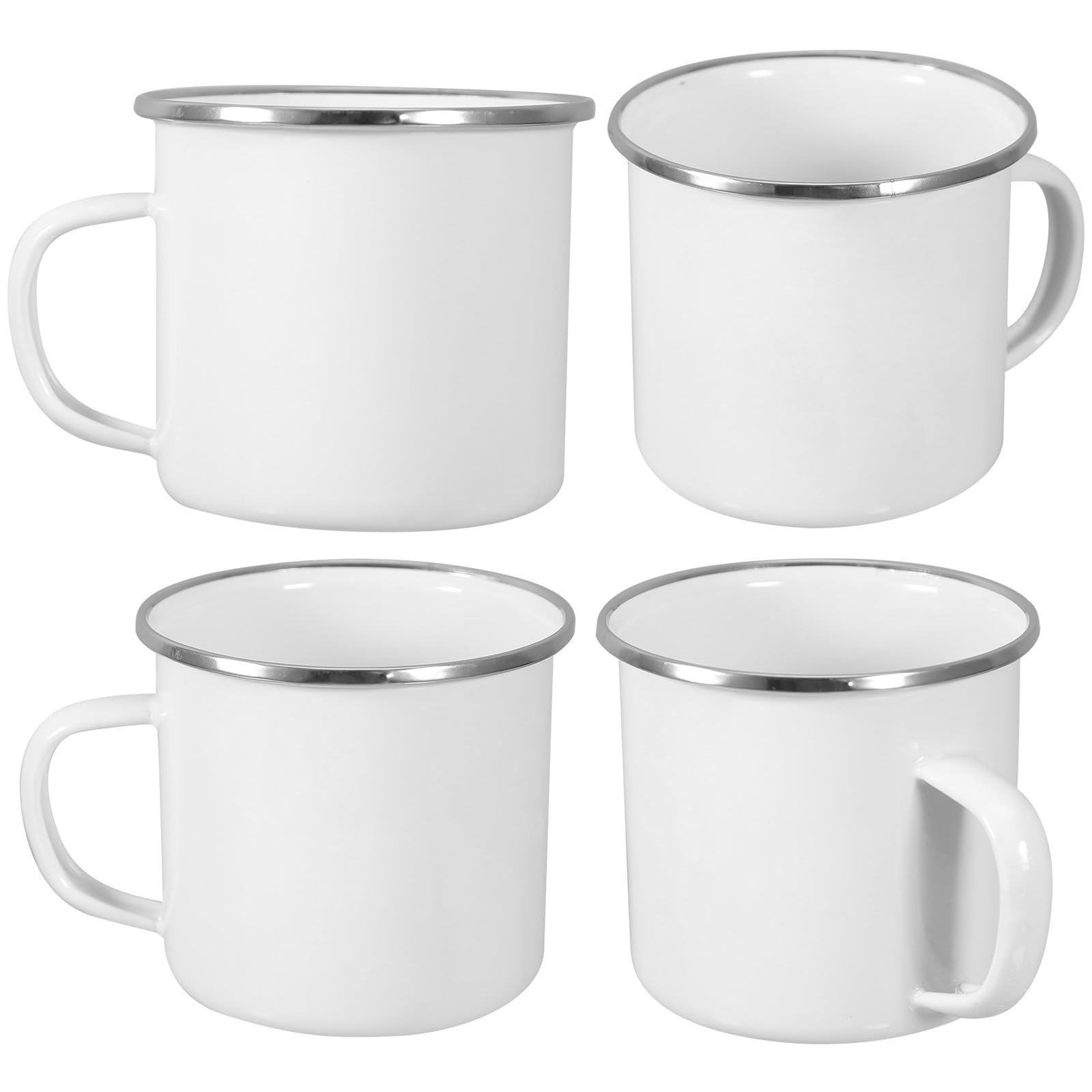 Tasses émaillées blanches de camping légères à grosse capacité x4