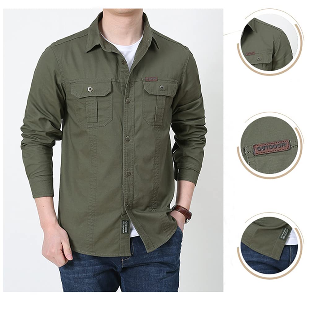 Hombres Chaqueta Estilo Militar Camisa de Combate de Algodón Ligero Chaquetas Bomber Camisa Cargo de Manga Larga Delgada Y Elegante, Trabajo, Ocio Y Vida Diaria